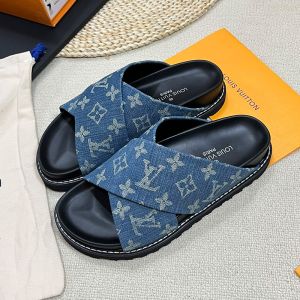 Louis Vuitton Bliss Comfort Crossover Slides Unisex Monogram Denim Blue