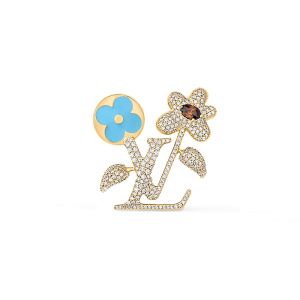 Louis Vuitton LV Blooming Brooch In Metal with Crystals and Enamel M01857 Gold