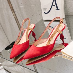 Louis Vuitton Blossom Slingback Pumps Women Suede Red