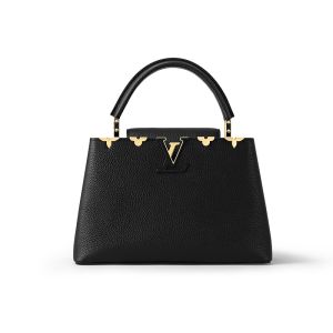 Louis Vuitton Capucines MM Handbag In Taurillon Leather with Metallic Monogram Flowers M54663 Black