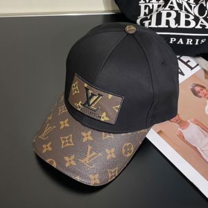 Louis Vuitton LV Logo Patch Baseball Cap In Cotton with Monogram Leather Visor Black