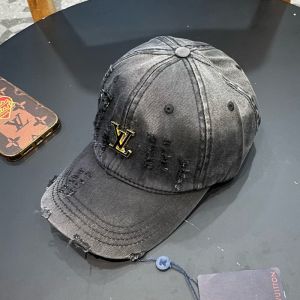 Louis Vuitton Enamel LV Iconic Baseball Cap In Distressed Denim Black