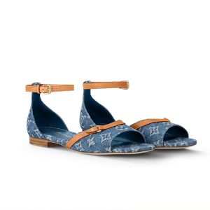 Louis Vuitton Helios Flat Sandals Women Monogram Denim 1ACMOX Blue