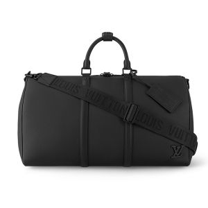 Louis Vuitton Keepall Bandouliere 50 Bag In LV Aerogram Calfskin M21420 Black