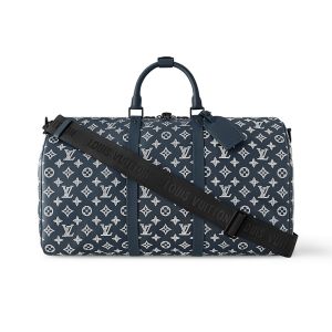 Louis Vuitton Keepall Bandouliere 50 Bag In Monogram Shadow Leather M24953 Navy Blue