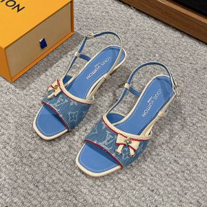 Louis Vuitton Kitten Heels Sandals Women Monogram Denim Blue