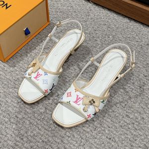 Louis Vuitton Kitten Heels Sandals Women Monogram Leather White