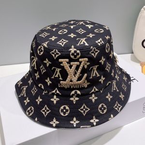 Louis Vuitton Furry LV Logo Bucket Hat In Monogram Cotton Black