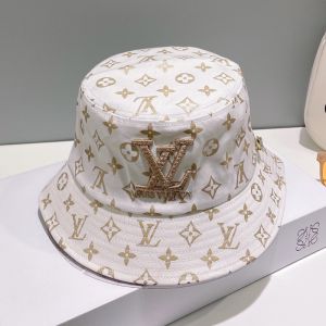 Louis Vuitton Furry LV Logo Bucket Hat In Monogram Cotton White