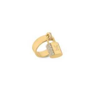 Louis Vuitton LV Padlock Ring In Metal with Crystals M1410M Gold