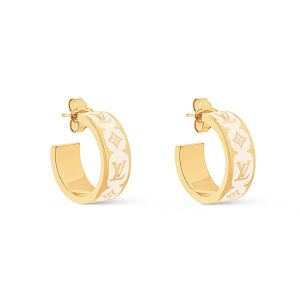 Louis Vuitton Nanogram Earrings In Metal with Enamel M01830 Gold/White