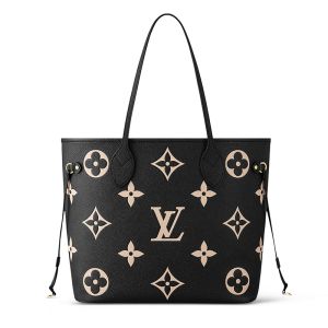 Louis Vuitton Neverfull MM Tote In Monogram Empreinte Leather M58907 Black/Beige