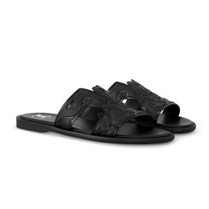 Louis Vuitton LV Oasis Slides Men Monogram Embossed Leather 1ACHJ8 Black