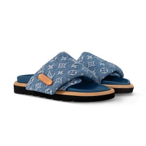 Louis Vuitton Pool Pillow Flat Comfort Slides Unisex Monogram Denim 1ACJVH Blue