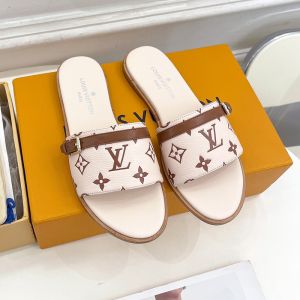 Louis Vuitton Neo Revival Flat Slides Women Monogram Leather Beige