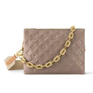 Louis Vuitton Coussin PM Handbag In Monogram Embossed Puffy Lambskin M21263 Taupe