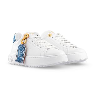 Louis Vuitton Time Out Sneakers Unisex Calf Leather And Denim 1ACHUB White/Blue