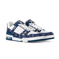 Louis Vuitton LV Trainer Sneakers Unisex Monogram Denim And Embossed Calf Leather 1A9JGT Blue