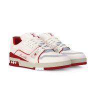 Louis Vuitton LV Trainer Sneakers Unisex Smooth And Grained Calf Leather 1ABFBC Red