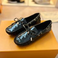 Louis Vuitton Arizona Moccasins Unisex Monogram Embossed Patent Leather Black