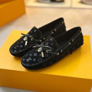 Louis Vuitton Arizona Moccasins Unisex Monogram Embossed Suede Leather Black