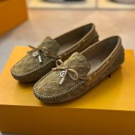 Louis Vuitton Arizona Moccasins Unisex Monogram Embossed Suede Leather Brown