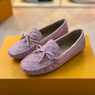 Louis Vuitton Arizona Moccasins Unisex Monogram Embossed Suede Leather Purple