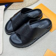 Louis Vuitton Bliss Comfort Crossover Slides Unisex Monogram Embossed Calf Leather Black