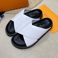 Louis Vuitton Bliss Comfort Crossover Slides Unisex Monogram Embossed Calf Leather White