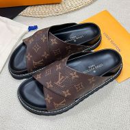 Louis Vuitton Bliss Comfort Crossover Slides Unisex Monogram Leather Brown