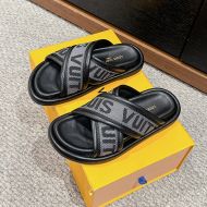 Louis Vuitton Bliss Comfort Crossover Slides Women Leather And Textile Black