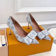 Louis Vuitton Blossom Bow Pumps Women Monogram Textile Silver