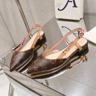 Louis Vuitton Blossom Slingback Flat Ballerinas Women Monogram Leather Brown