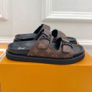 Louis Vuitton Bom Flat Mules Unisex Monogram Leather Brown