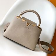 Louis Vuitton Capucines MM Handbag In Taurillon Leather with Metallic Monogram Flowers M54664 Grey