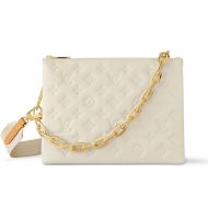 Louis Vuitton Coussin PM Handbag In Monogram Embossed Puffy Lambskin M21262 Beige