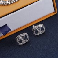 Louis Vuitton Circle LV Stud Earrings In Metal with Crystals Silver