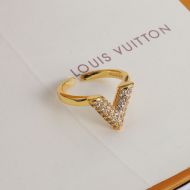 Louis Vuitton Essential V Open Ring In Metal with Crystals Gold