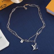 Louis Vuitton Double Chain Necklace In Silver