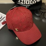 Louis Vuitton LV Iconic Baseball Cap In Monogram Embroidery Cotton with Stitching Visor Red