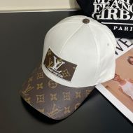 Louis Vuitton LV Logo Patch Baseball Cap In Cotton with Monogram Leather Visor White