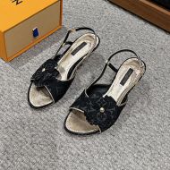 Louis Vuitton Freesia Flower Sandals Women Monogram Denim Black