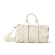 Louis Vuitton Keepall Bandouliere 25 Bag In Taurillon Monogram Leather M24434 White