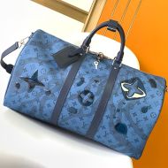 Louis Vuitton Keepall Bandouliere 50 Bag In Monogram Aquagarden Canvas M22574 Blue