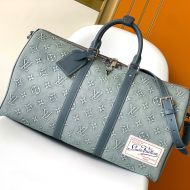 Louis Vuitton Keepall Bandouliere 50 Bag In Monogram Washed Denim M22532 Blue