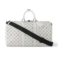 Louis Vuitton Keepall Bandouliere 50 Bag In Monogram Shadow Leather M24954 White