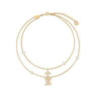 Louis Vuitton Lady LV Necklace In Metal with Crystals M01845 Gold