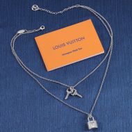 Louis Vuitton LV Padlock Necklace In Metal with Crystals M01593 Silver