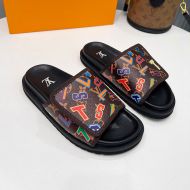 Louis Vuitton Miami Slides Unisex Letters Monogram Leather Black/Brown