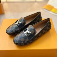 Louis Vuitton Montaigne Moccasins Unisex Checkerboard Leather Black